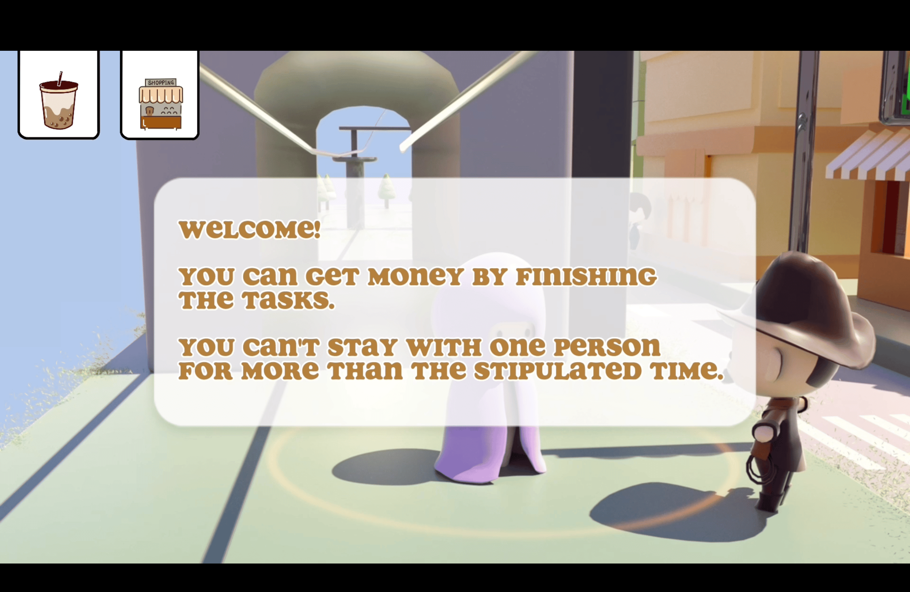Tutorial screen introducing the dating task economy and time rule