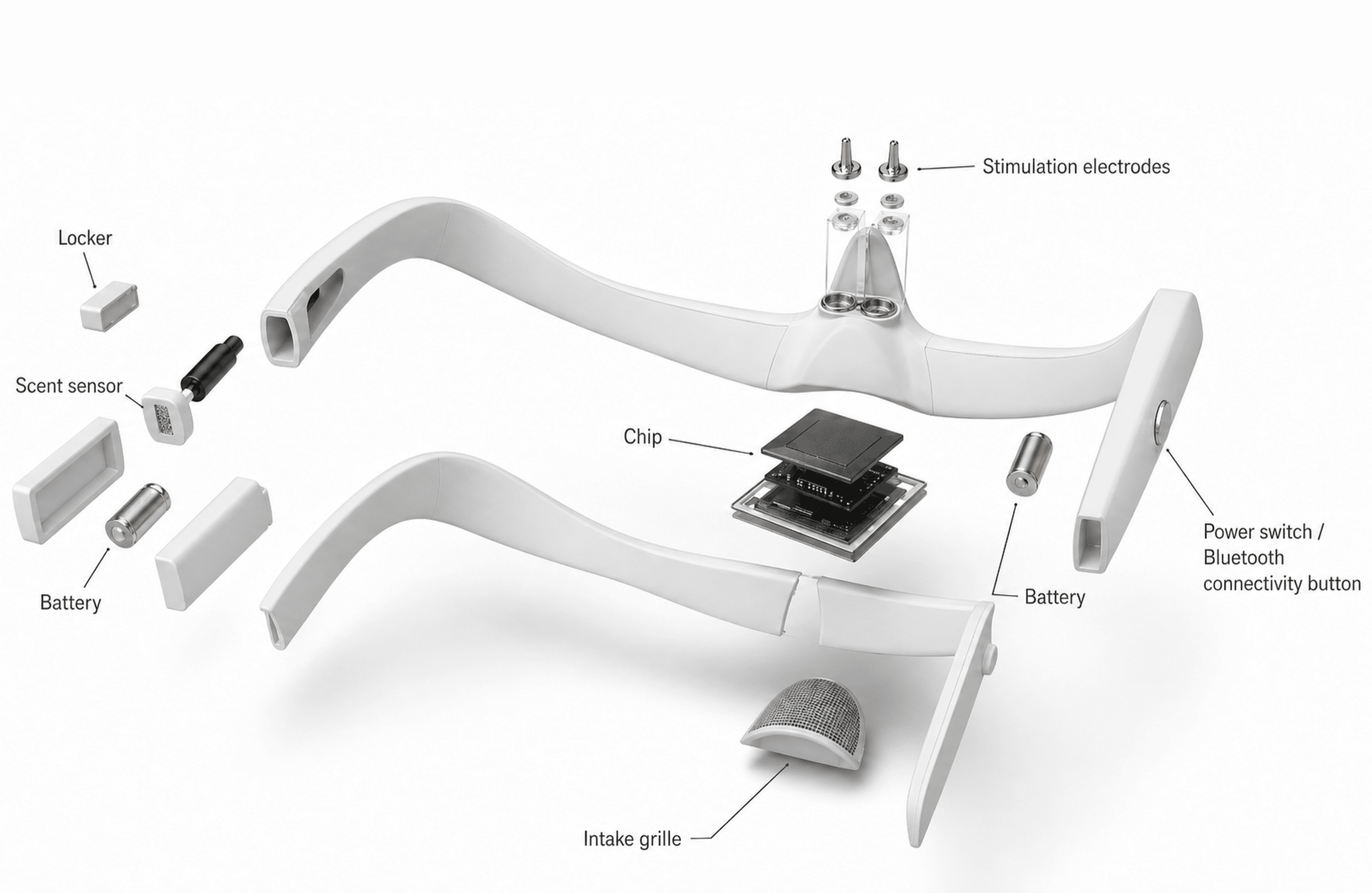 Exploded view of the Sentverse wearable device