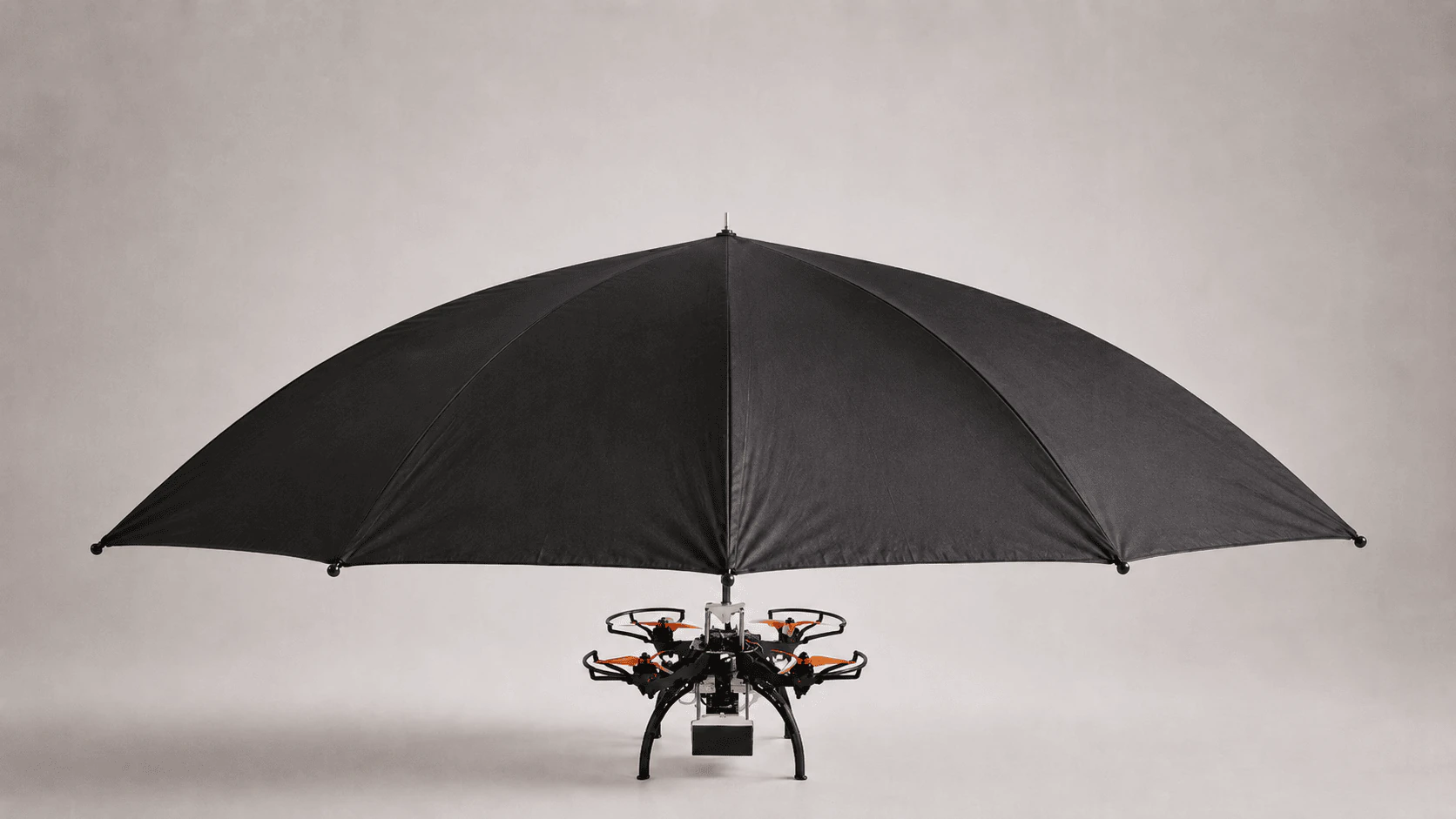 Floating Umbrella prototype with its canopy mounted, photographed in the studio