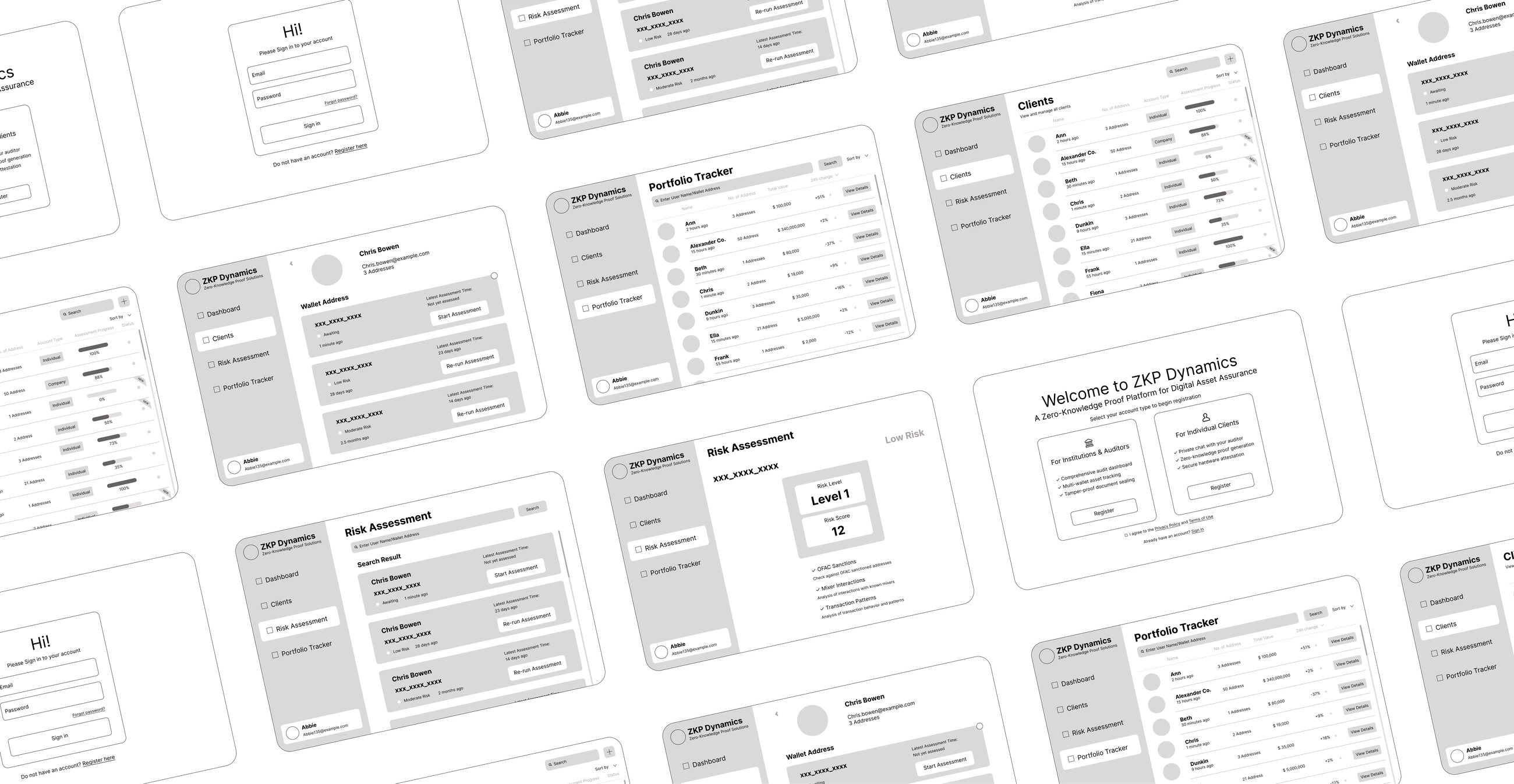 Auditor-side wireframes for ZKP Dynamics