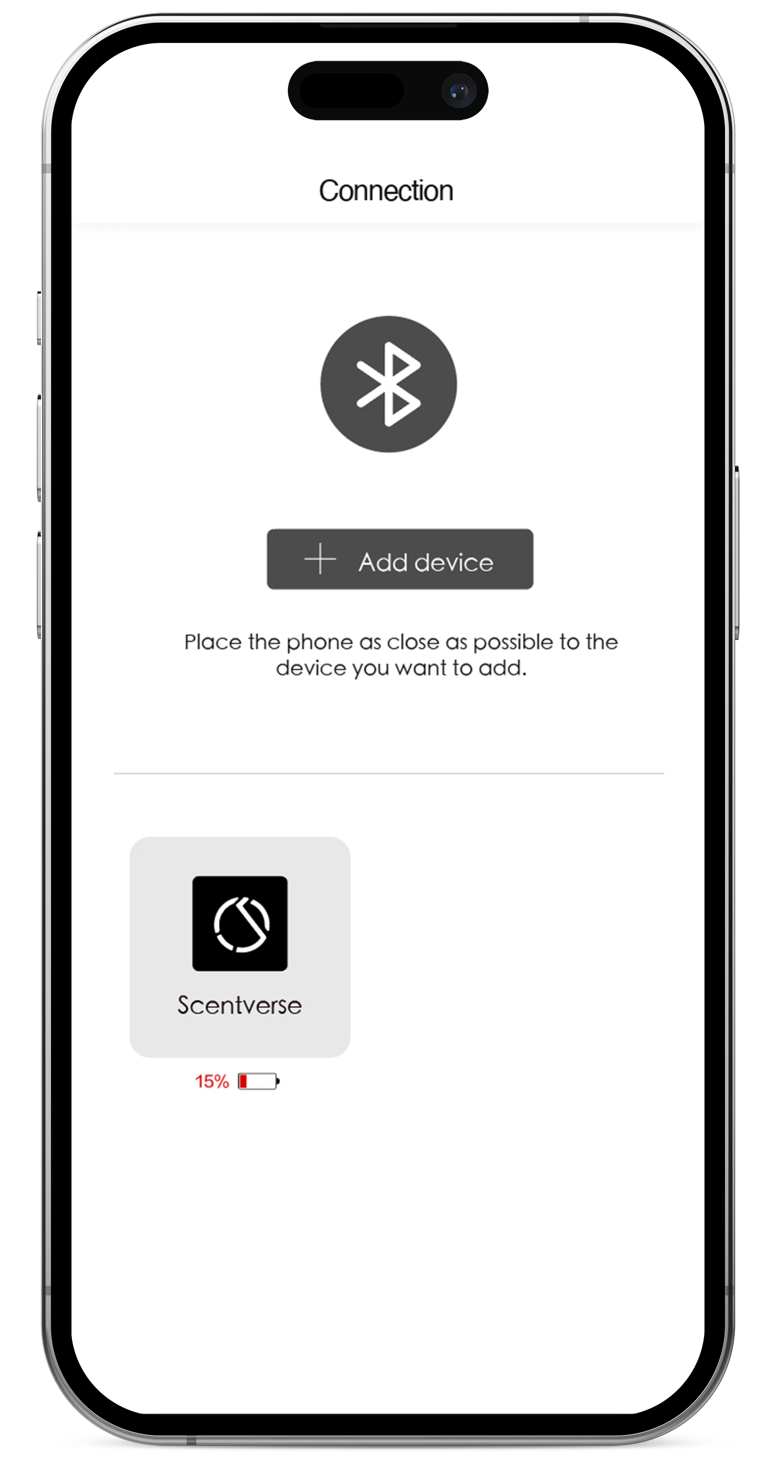 Bluetooth connection screen pairing the Scentverse wearable