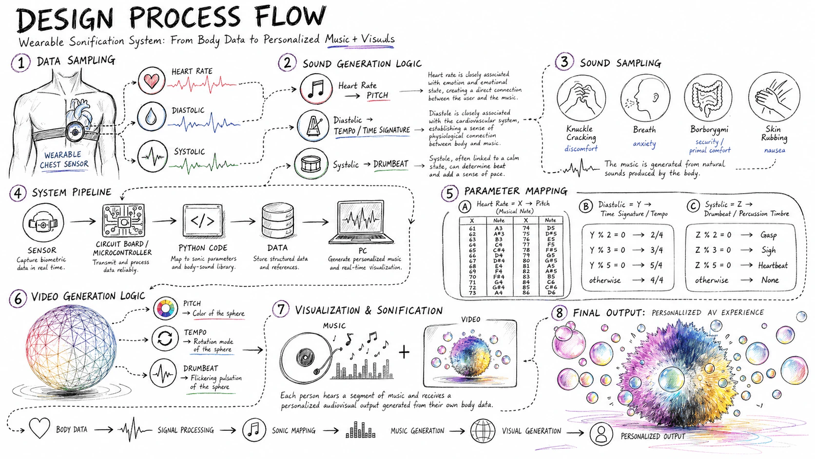 Mapping rules from biometric data to sound and visuals